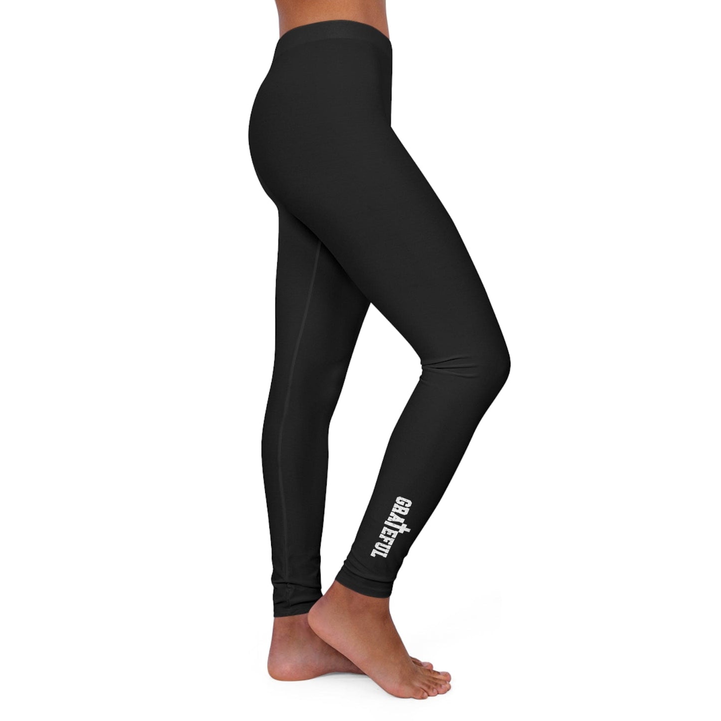 Womens Black Fitness Leggings Grateful Cross Illustration-4