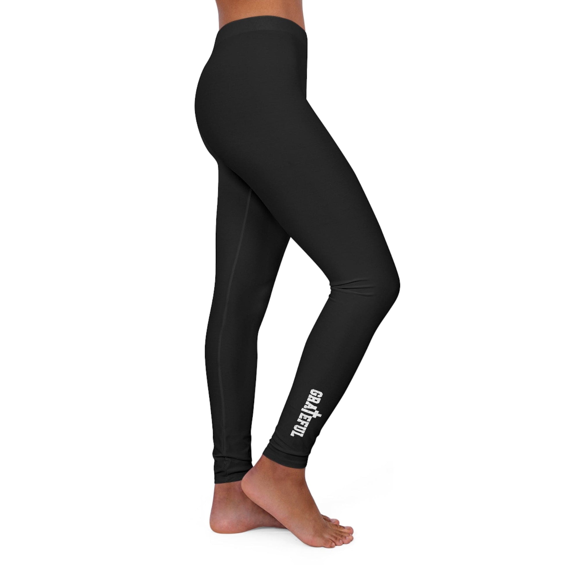 Womens Black Fitness Leggings Grateful Cross Illustration-4